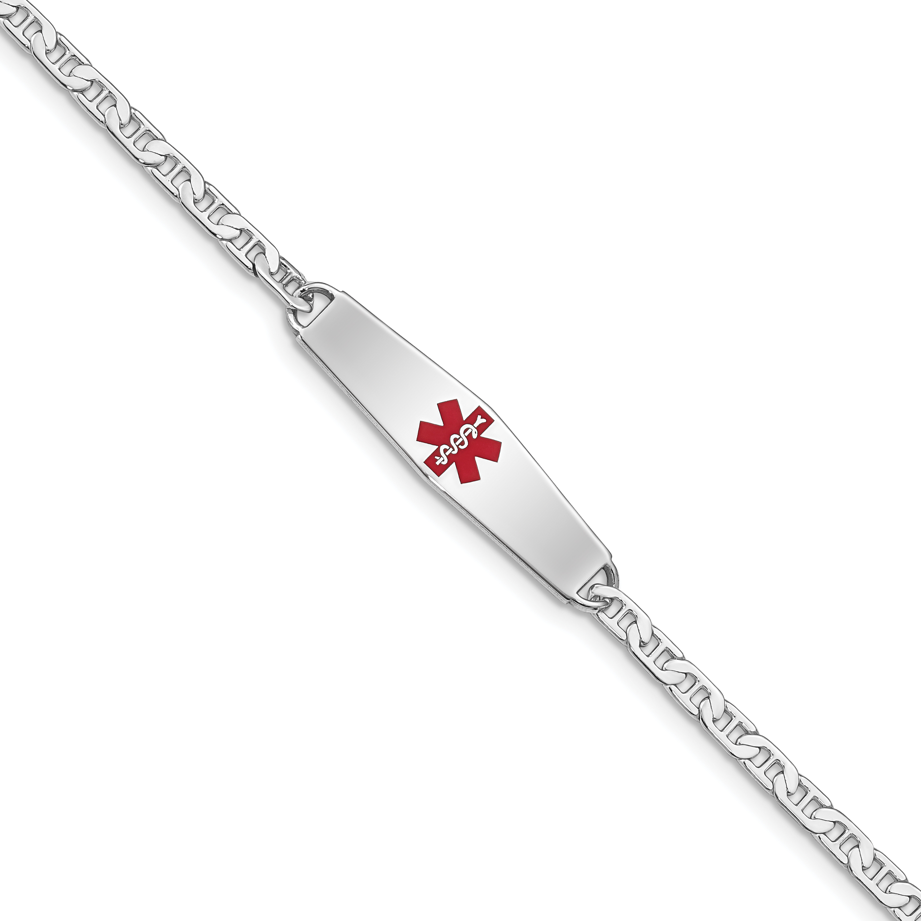 Sterling Silver Rhodium-plated Medical ID Anchor Link Bracelet (XSM1-7)