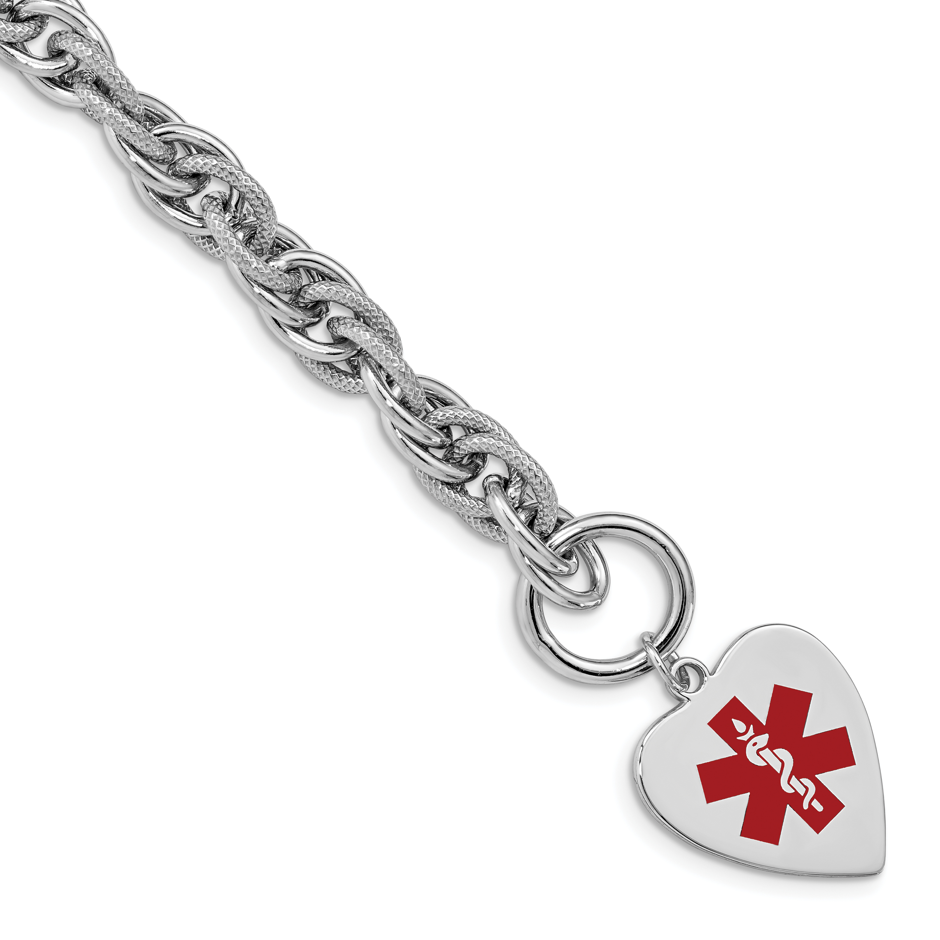 Sterling Silver Rhodium Engraveable Enamel Heart Medical ID Bracelet (XSM100-8.75)