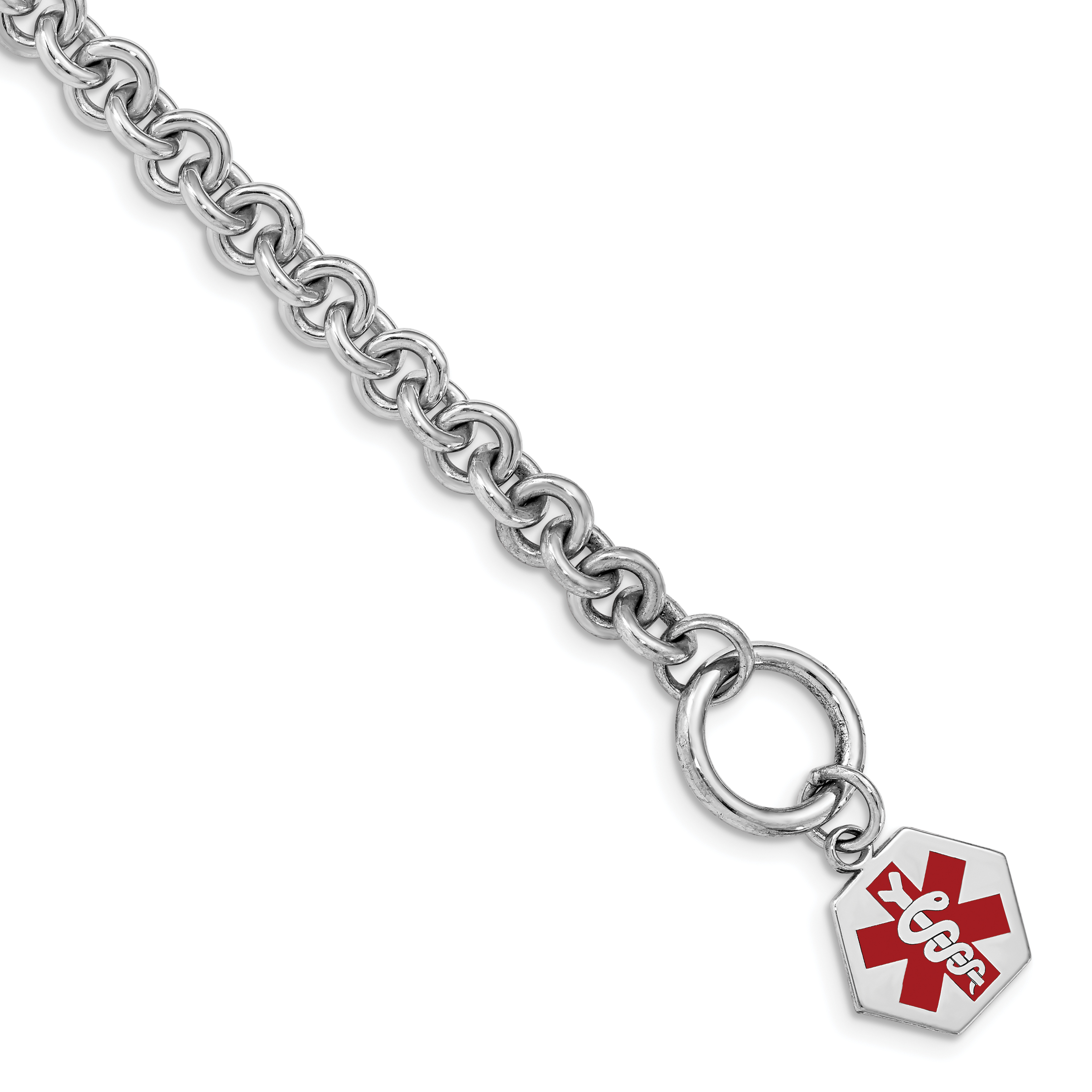 Sterling Silver Rhodium Engraveable Enamel Hexagon Medical ID Bracelet (XSM105-7.75)