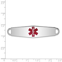 Sterling Silver Rhodium-plated Centered Red Enamel 57x 13mm Medical ID Plate view 2