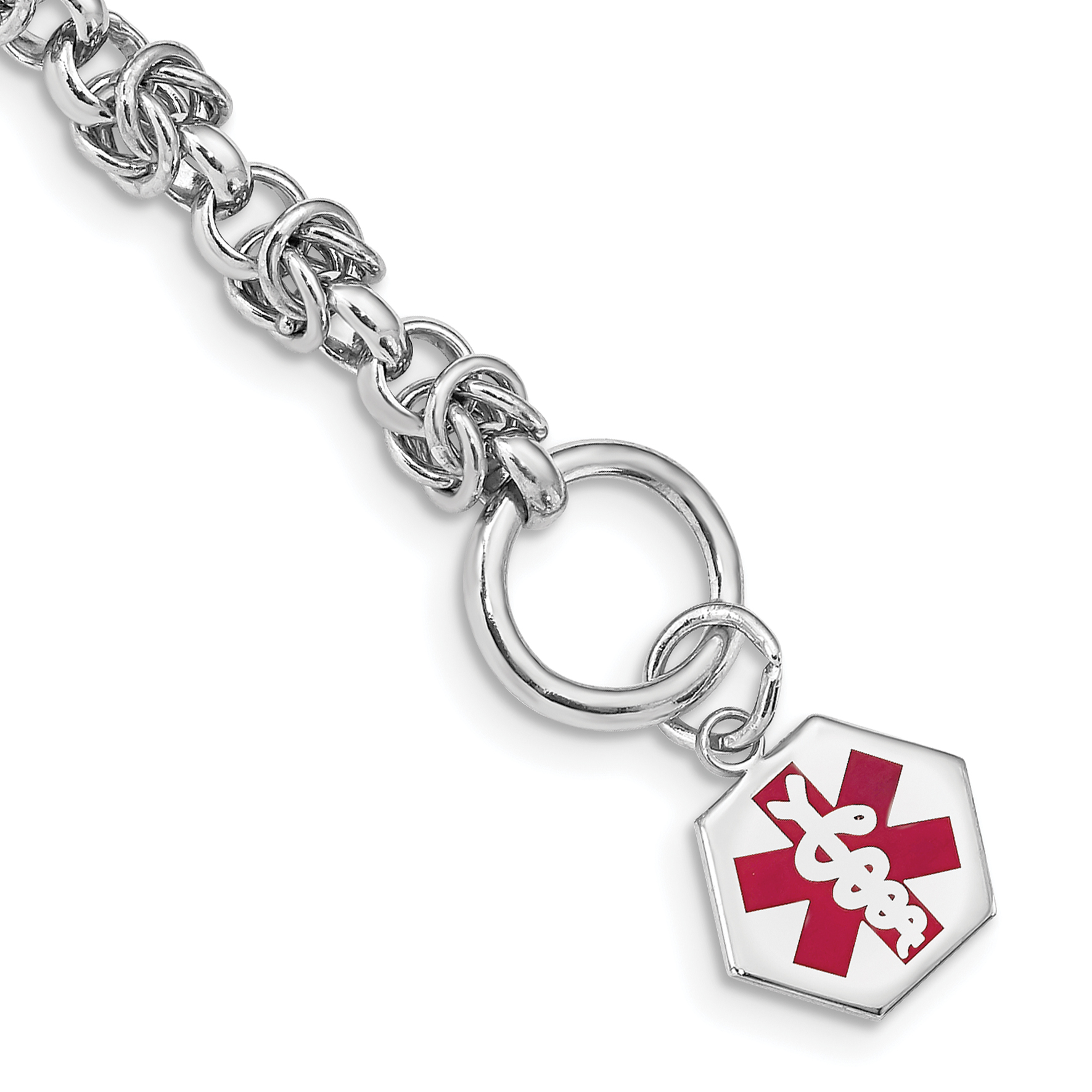 Sterling Silver Rhodium Engraveable Enamel Hexagon Medical ID Bracelet (XSM113-7.75)