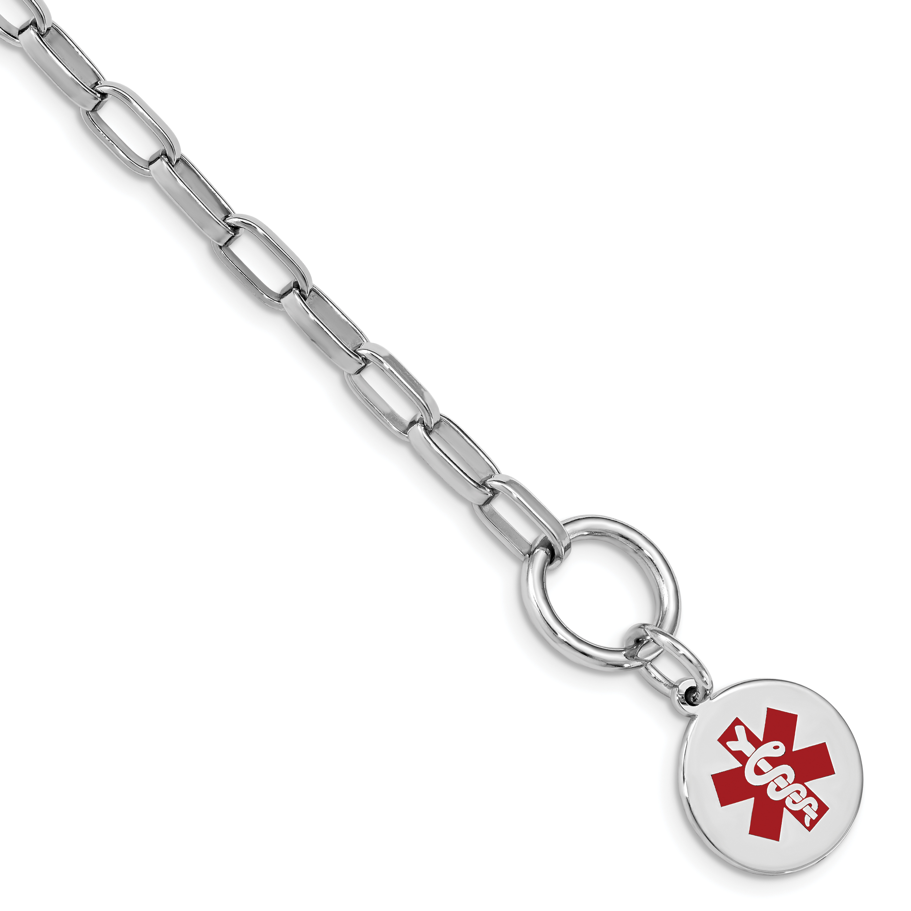 Sterling Silver Rhodium Engraveable Enamel Disc Medical ID Bracelet (XSM114-7.75)