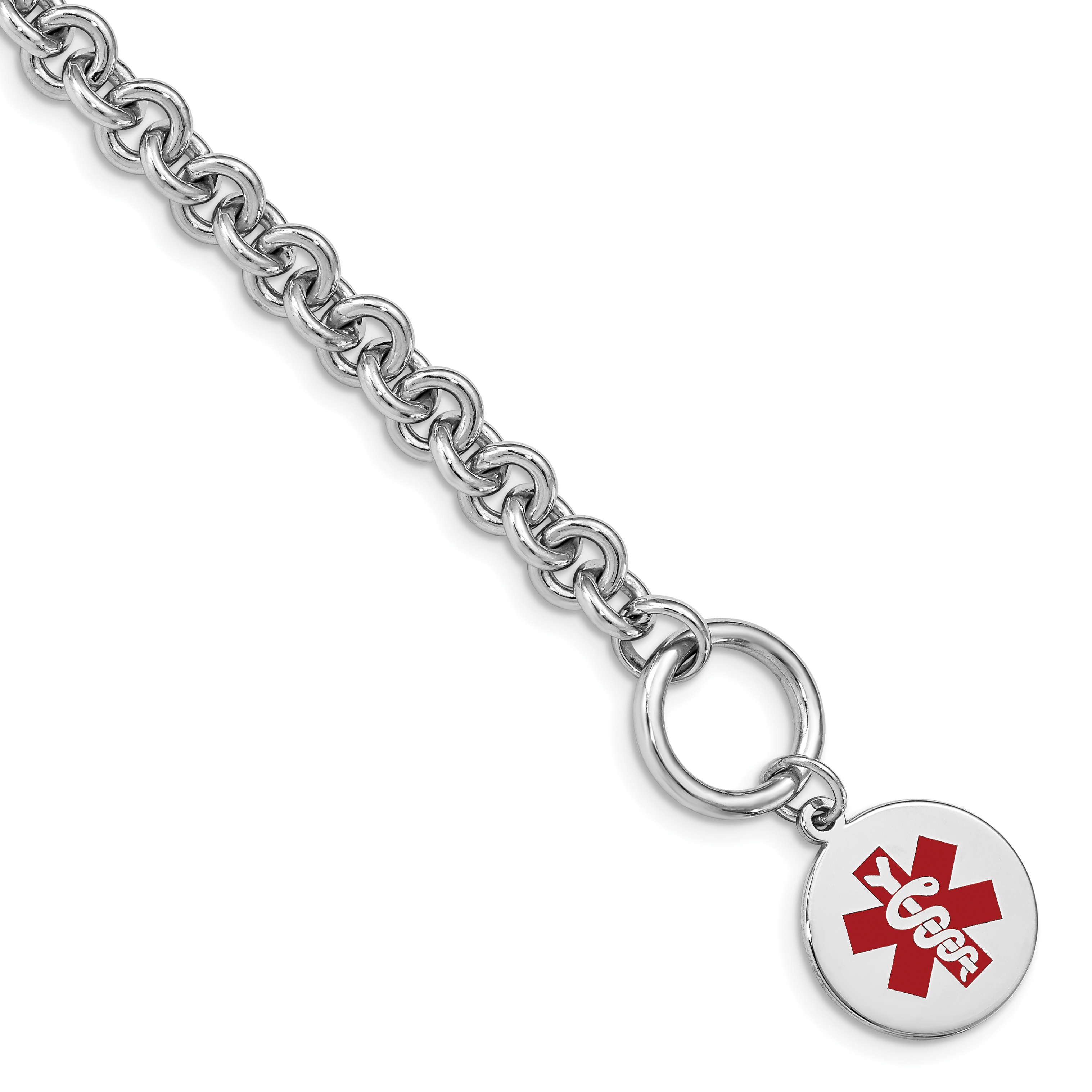 Sterling Silver Rhodium Engraveable Enamel Disc Medical ID Bracelet (XSM117-7.75)