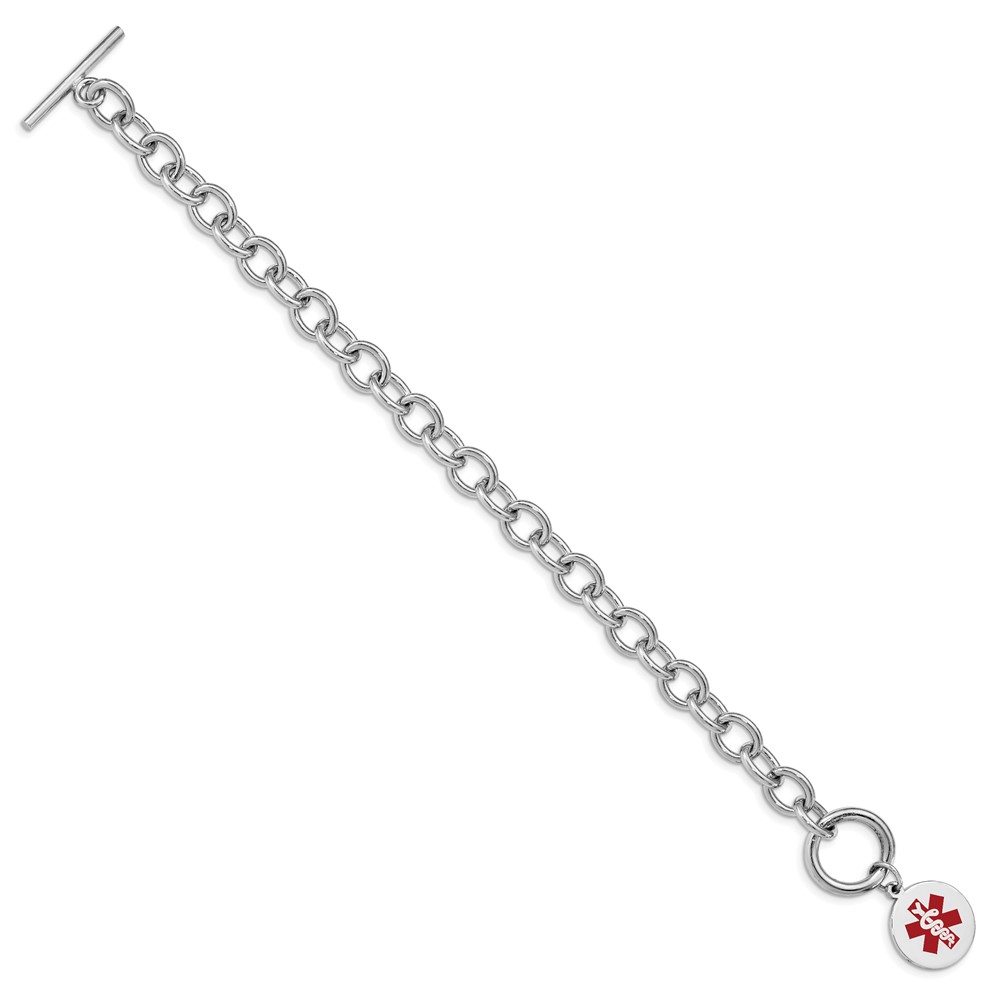 Sterling Silver Rhodium Engraveable Enamel Disc Medical ID Bracelet (XSM118-8.75)
