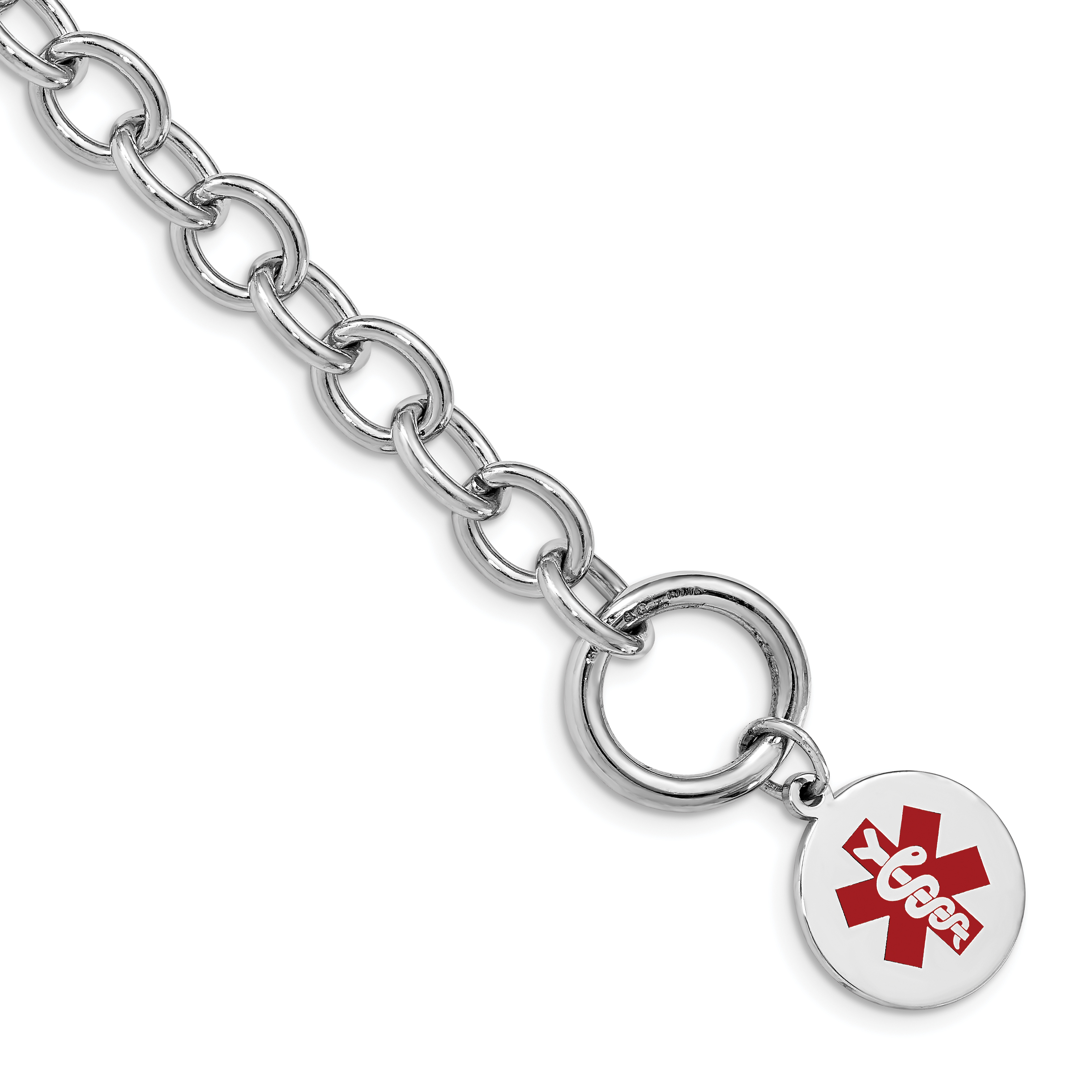 Sterling Silver Rhodium Engraveable Enamel Disc Medical ID Bracelet (XSM118-7.75)