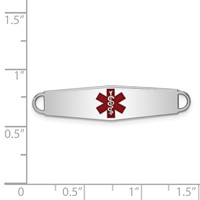 Sterling Silver Rhodium Plated Centered Red Enamel 33x 8mm Medical ID Plate view 3