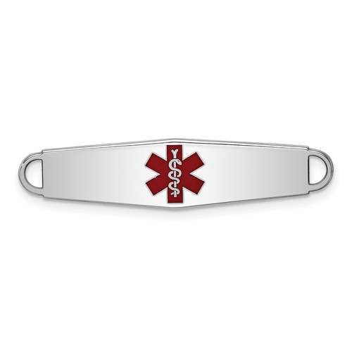 Sterling Silver Rhodium Plated Centered Red Enamel 33x 8mm Medical ID Plate