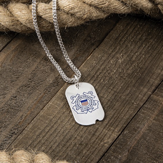 Sterling Silver Rhodium-plated US Coast Guard Dog Tag