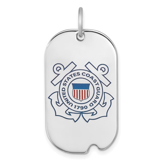 Sterling Silver Rhodium-plated US Coast Guard Dog Tag