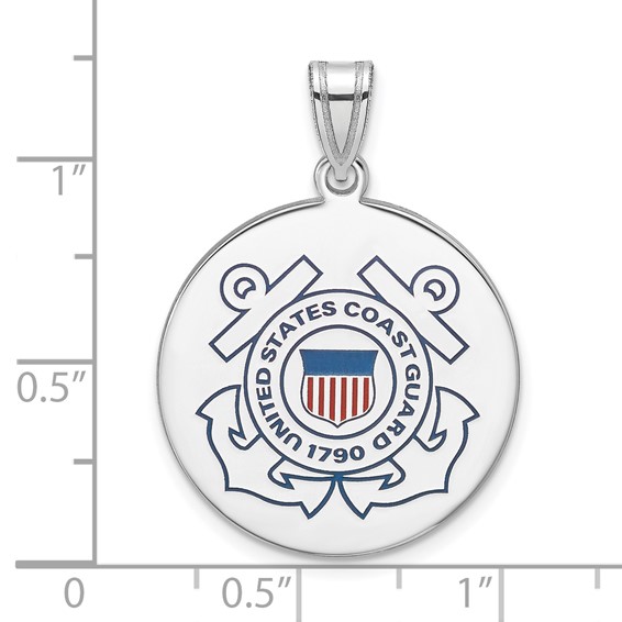 Sterling Silver Rhodium-plated US Coast Guard Disc