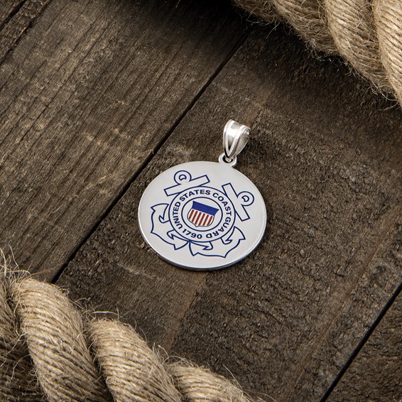 Sterling Silver Rhodium-plated US Coast Guard Disc