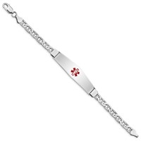 Sterling Silver Rhodium-plated Anchor Link Centered Red Enamel 50x 13mm Plate Medical ID Bracelet, 7" view 2
