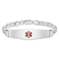 Sterling Silver Rhodium-plated Anchor Link Centered Red Enamel 50x 13mm Plate Medical ID Bracelet, 7" view 3