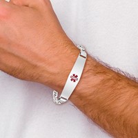 Sterling Silver Rhodium-plated Anchor Link Centered Red Enamel 50x 13mm Plate Medical ID Bracelet, 7" view 5