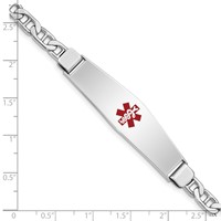 Sterling Silver Rhodium-plated Anchor Link Centered Red Enamel 50x 13mm Plate Medical ID Bracelet, 7" view 4