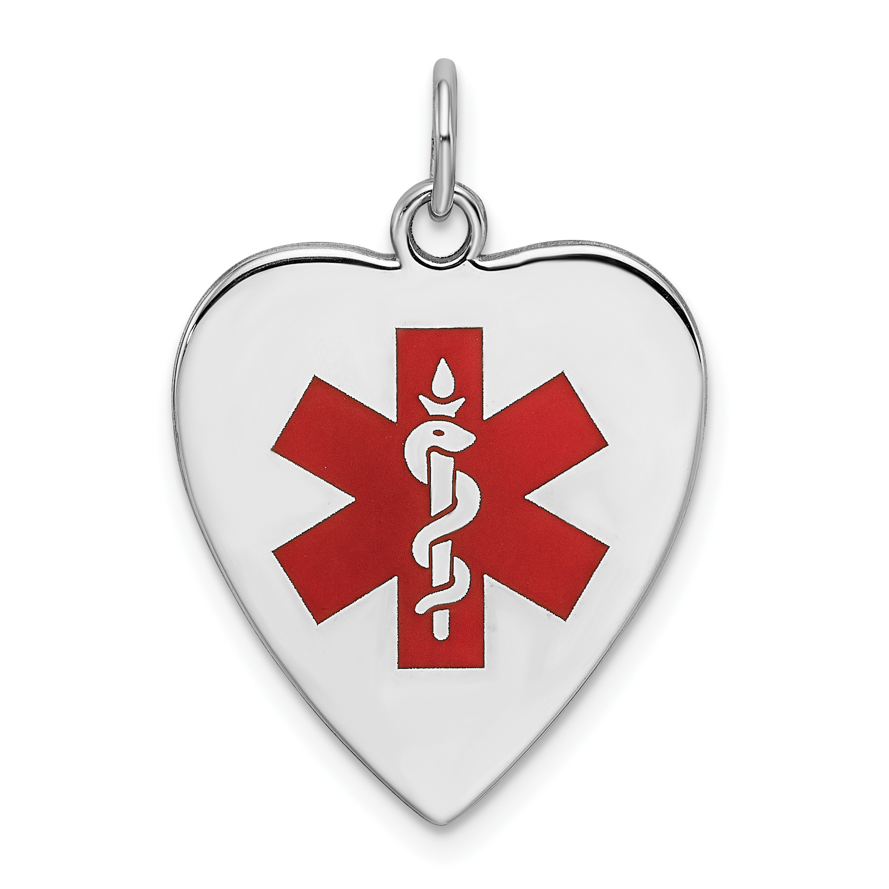 Sterling Silver RH-pltd Engraveable Enamel Sm.Heart Medical Pendant (XSM152)
