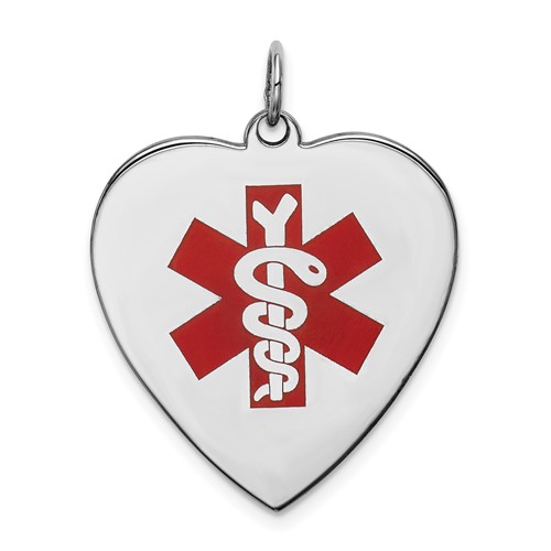 Sterling Silver RH-pltd Engraveable Enamel Lg.Heart Medical Pendant