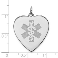 Sterling Silver Rhodium Engraveable Non-Enameled Heart Medical Pendant view 4