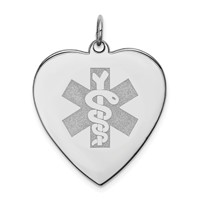Sterling Silver Rhodium Engraveable Non-Enameled Heart Medical Pendant view 1