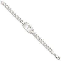Sterling Silver Polished Curb Link 29x 15mm Oval Plate Medical ID Bracelet, 7.25" view 2