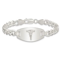 Sterling Silver Polished Curb Link 29x 15mm Oval Plate Medical ID Bracelet, 7.25" view 4