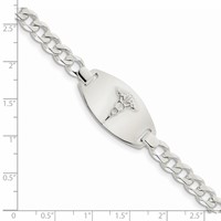 Sterling Silver Polished Curb Link 29x 15mm Oval Plate Medical ID Bracelet, 7.25" view 3