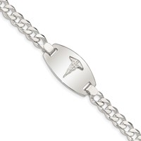 Sterling Silver Polished Curb Link 29x 15mm Oval Plate Medical ID Bracelet, 7.25" view 1