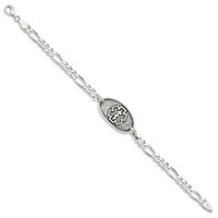 Sterling Silver Antiqued Polished Figaro Link 31x 17mm Oval Plate Medical ID Bracelet, 8" view 2