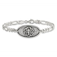 Sterling Silver Antiqued Polished Figaro Link 31x 17mm Oval Plate Medical ID Bracelet, 8" view 4