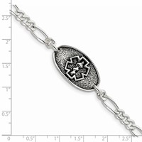 Sterling Silver Antiqued Polished Figaro Link 31x 17mm Oval Plate Medical ID Bracelet, 8" view 3