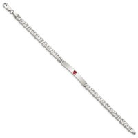 Sterling Silver Polished Anchor Link Centered Red Enamel 32x 5mm Plate Medical ID Bracelet, 7.5" view 2