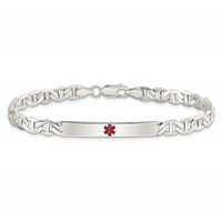 Sterling Silver Polished Anchor Link Centered Red Enamel 32x 5mm Plate Medical ID Bracelet, 7.5" view 3