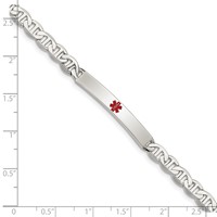 Sterling Silver Polished Anchor Link Centered Red Enamel 32x 5mm Plate Medical ID Bracelet, 7.5" view 4