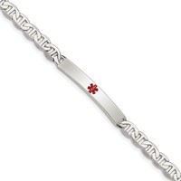Sterling Silver Polished Anchor Link Centered Red Enamel 32x 5mm Plate Medical ID Bracelet, 7.5" view 1