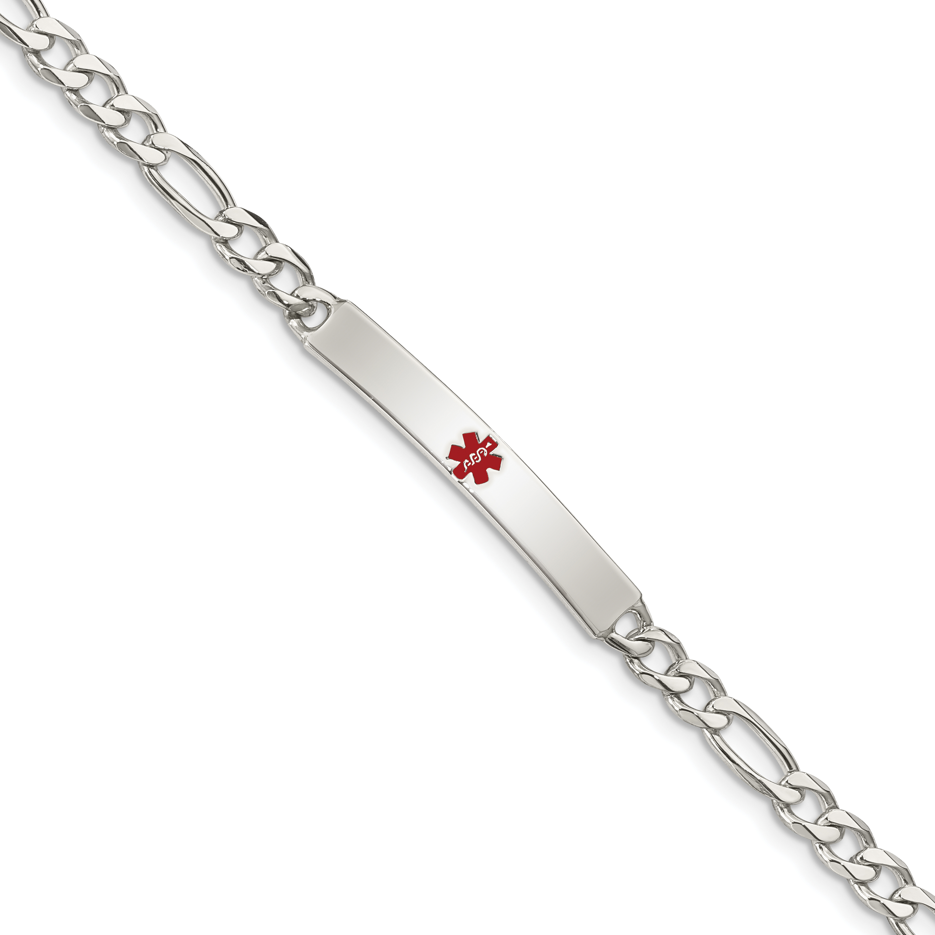 Sterling Silver Polished Medical Figaro Anchor Link ID Bracelet (XSM159-7.5)