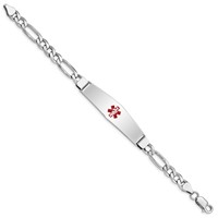 Sterling Silver Rhodium-plated Figaro Link Centered Red Enamel 50x13mm Plate 7 Inch Medical ID Bracelet view 2