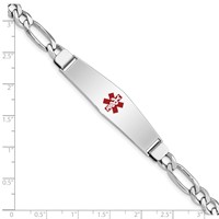 Sterling Silver Rhodium-plated Figaro Link Centered Red Enamel 50x13mm Plate 7 Inch Medical ID Bracelet view 4