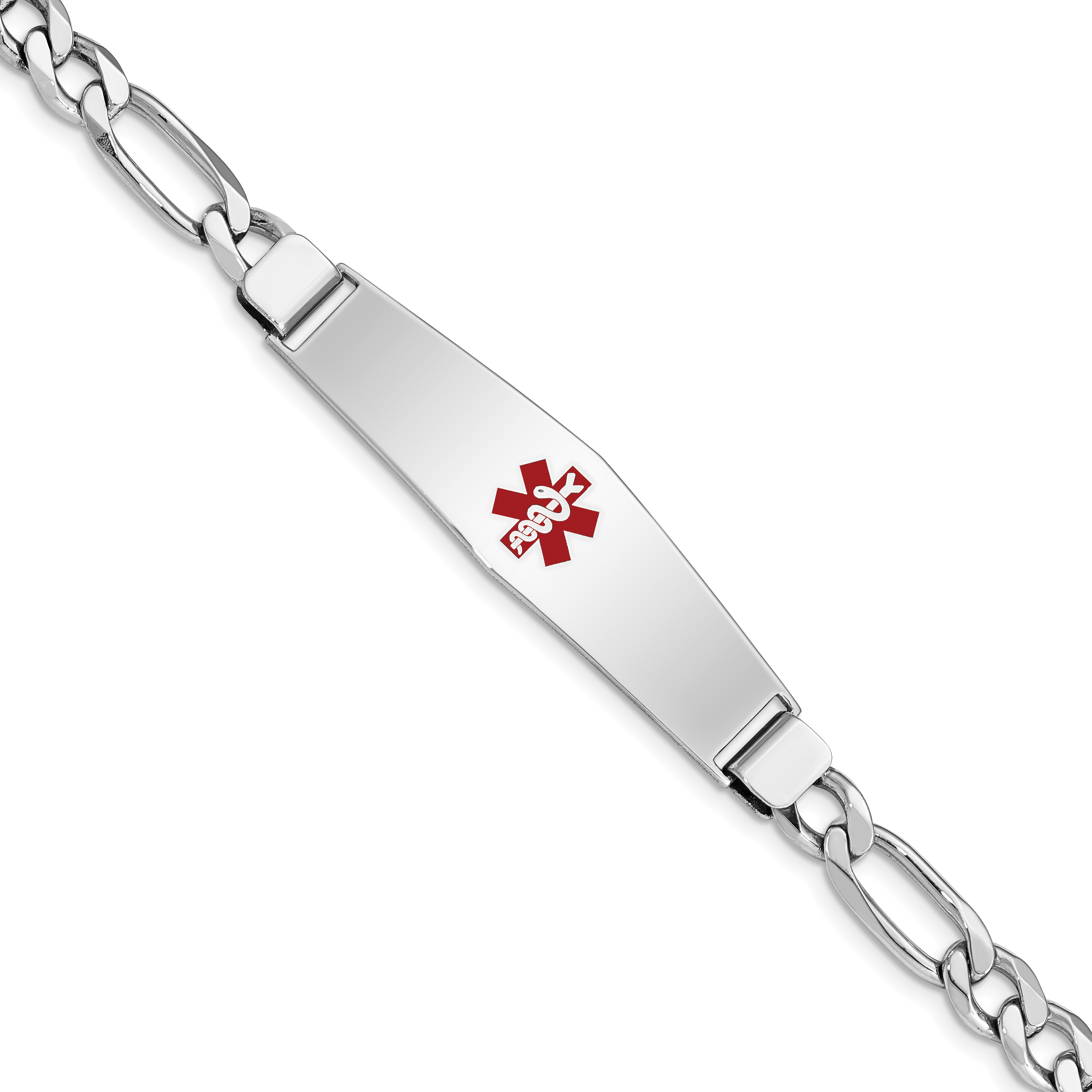 Sterling Silver Rhodium-plated Medical ID Figaro Link Bracelet (XSM16-7)