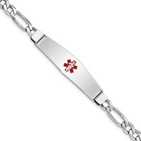 Sterling Silver Rhodium-plated Figaro Link Centered Red Enamel 50x13mm Plate 7 Inch Medical ID Bracelet view 1