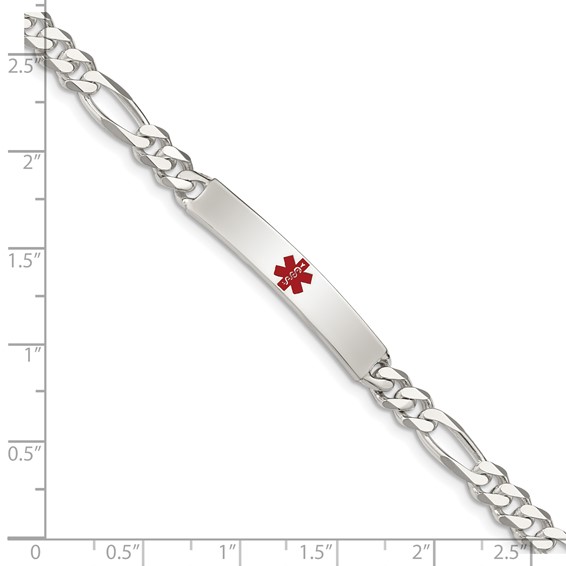Sterling Silver Polished Medical Figaro Anchor Link ID Bracelet