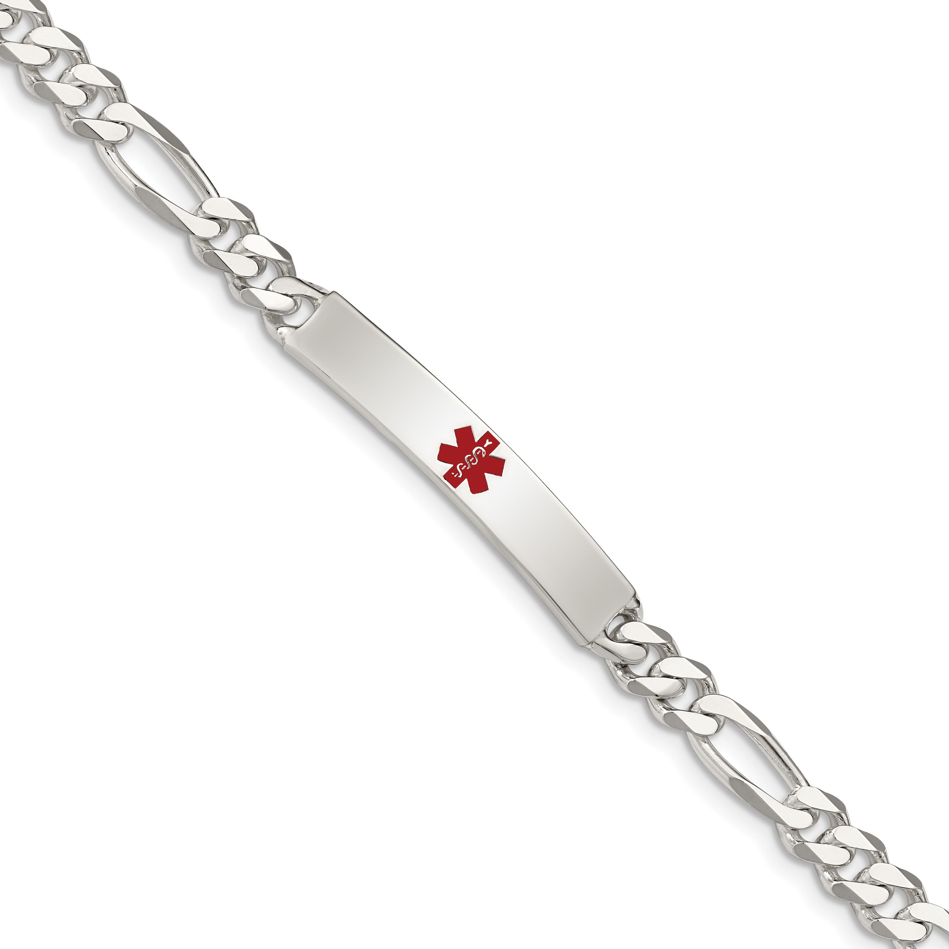 Sterling Silver Polished Medical Figaro Anchor Link ID Bracelet (XSM160-7.5)