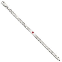 Sterling Silver Polished Anchor Link Centered Red Enamel 32x 6mm Plate Medical ID Bracelet, 7.5" view 2