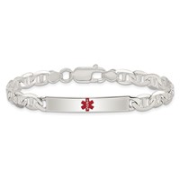 Sterling Silver Polished Anchor Link Centered Red Enamel 32x 6mm Plate Medical ID Bracelet, 7.5" view 3