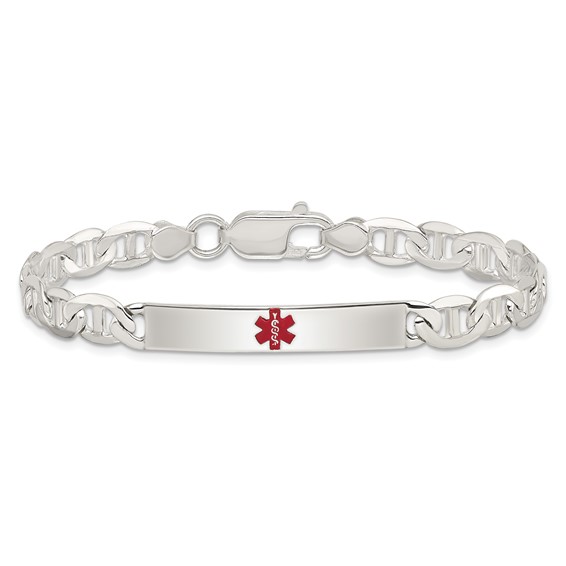 Sterling Silver Polished Medical Anchor Link ID Bracelet