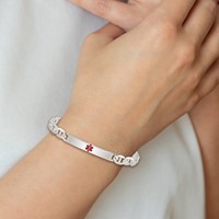 Sterling Silver Polished Anchor Link Centered Red Enamel 32x 6mm Plate Medical ID Bracelet, 7.5" view 5