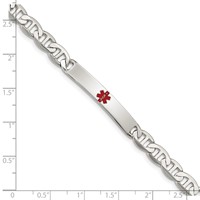 Sterling Silver Polished Anchor Link Centered Red Enamel 32x 6mm Plate Medical ID Bracelet, 7.5" view 4