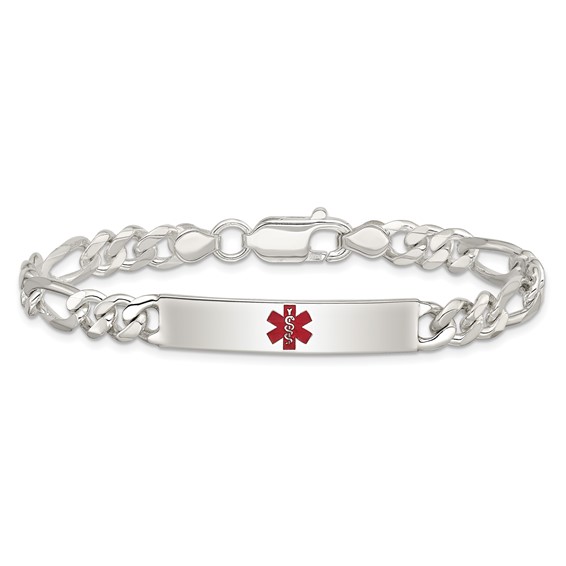 Sterling Silver Polished Medical Figaro Anchor Link ID Bracelet