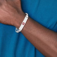 Sterling Silver Polished Figaro Link Centered Red Enamel 34x 6.5mm Plate Medical ID Bracelet, 7.5" view 5