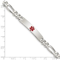 Sterling Silver Polished Figaro Link Centered Red Enamel 34x 6.5mm Plate Medical ID Bracelet, 7.5" view 4