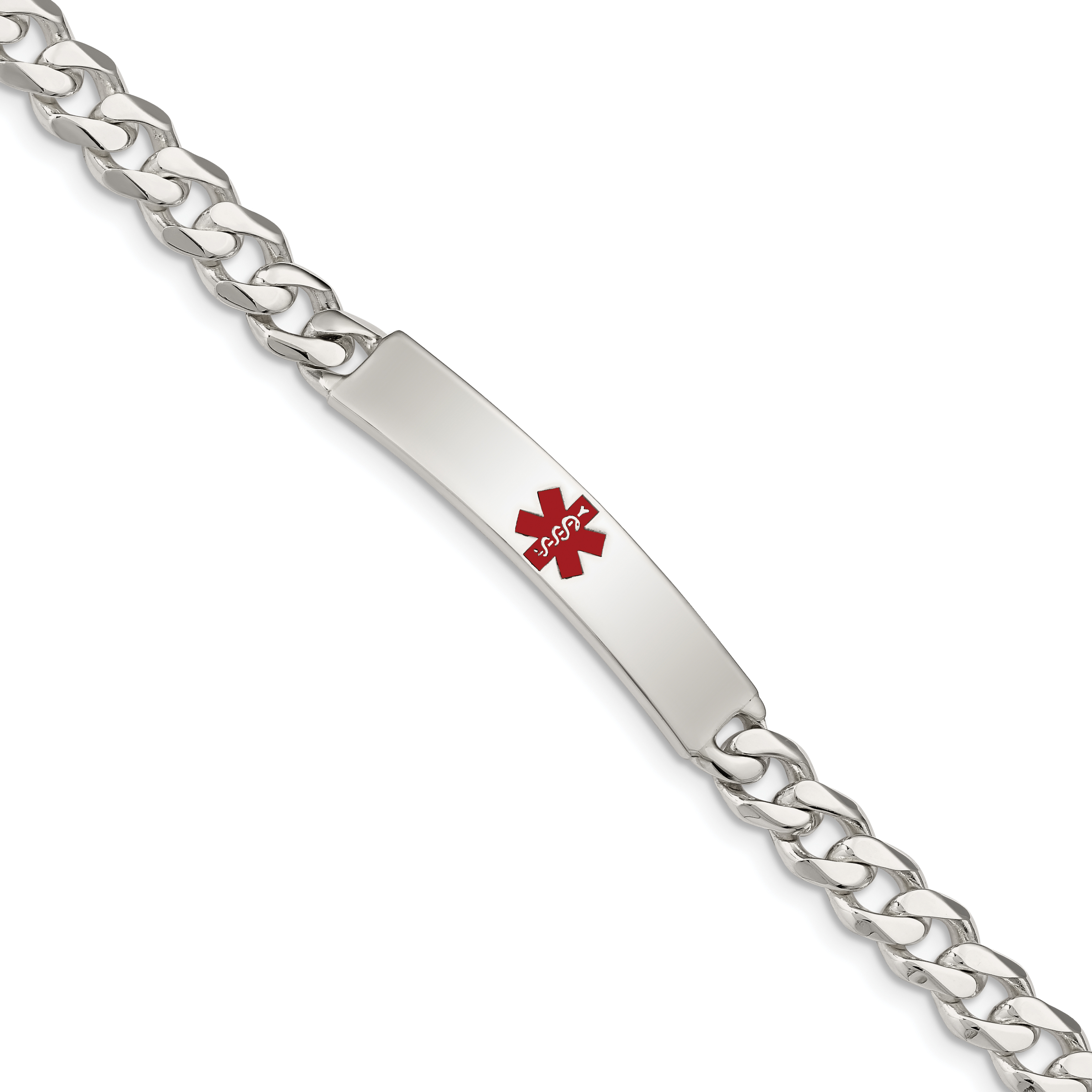 Sterling Silver Polished Medical Curb Link ID Bracelet (XSM163-7.5)